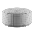 Brown Leather Ottoman With Round Shape Stitched Surface And Metal Legs