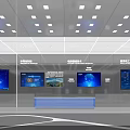 Modern Exhibition Hall Interior With Digital Screens Display Cabinets And Visitors