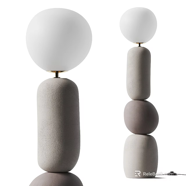 Minimalist Modern Floor Lamps With White Spherical Shades And Textured Bases 3d model 