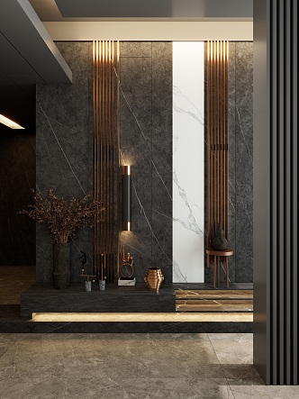 Italian Light Luxury Black Gold Style Rock Slab Style Entrance 3d model