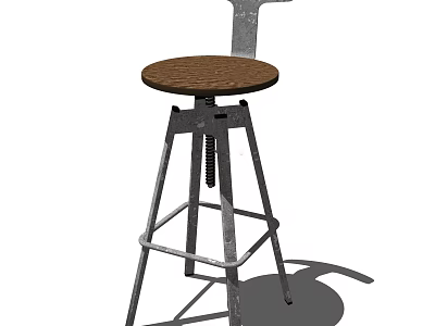 Industrial Style Bar Stool With Wooden Seat Metal Frame And Adjustable Height For Home Bar 3d model