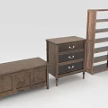 Rustic Wooden Furniture Set Including Storage Chest Drawer Cabinet And Tall Bookshelf