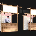 Stylish Tea Break Area With Wooden Counters String Lights Geometric Backdrops White Boards And Staff