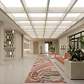 Modern Service Hall Interior With Skylight Ceiling And Decorative Counters