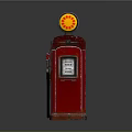 Vintage Red Gas Pump Model With Retro Design Round Top Sign And Gasoline Label