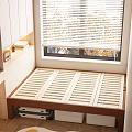 Modern Wooden Double Bed with Slatted Platform Storage Cabinets and Window View
