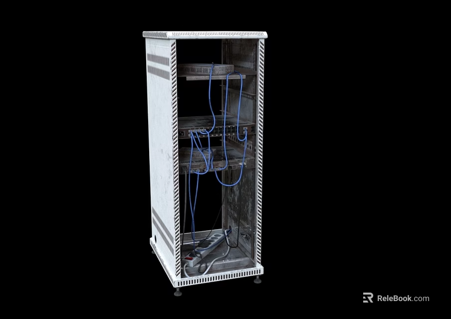 Smart Machine Server Rack Featuring Blue Cables And Network Equipment Setup 3d model 