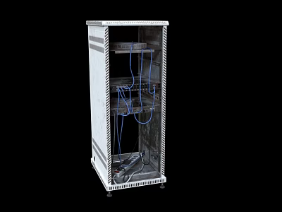 Smart Machine Server Rack Featuring Blue Cables And Network Equipment Setup 3d model