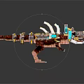 Armored Mechanical Dinosaur Character With Pixel Style Block Built Body And Glowing Blue Accents