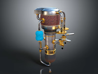 Vintage Metallic Coffee Machine Kitchen Appliance with Blue Components Golden Details and Coffee Beans 3d model