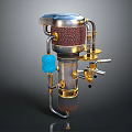 Vintage Metallic Coffee Machine Kitchen Appliance with Blue Components Golden Details and Coffee Beans
