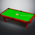 Classic Mahogany Billiard Table With Green Felt Surface Billiard Balls And Cue Stick