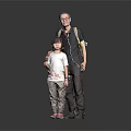 Full Length Portrait Of Man And Child Standing With Backpack And Cup