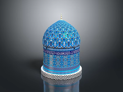 Blue Decorated Dome Building With Intricate Geometric Floral Patterns And White Base Trim 3d model