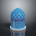Blue Decorated Dome Building With Intricate Geometric Floral Patterns And White Base Trim
