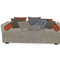 Gray Sectional Sofa with Multiple Orange Gray Patterned Pillows and Cozy Armrests 3d model