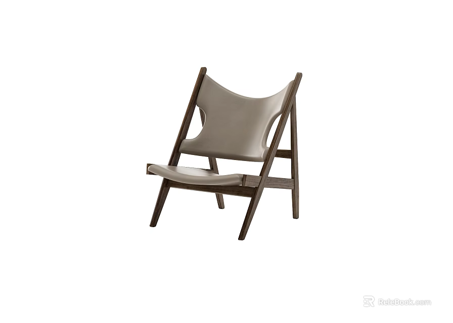 Stylish Modern Leisure Chair With Wooden Frame And Light Gray Cushion 3d model 