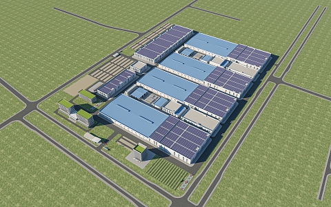 Modern Factory Building Office Building Dormitory Building Production Workshop Steel Structure Factory Building Logistics Park Industrial Park Office Building Photovoltaic Panel Solar Panel 3d model