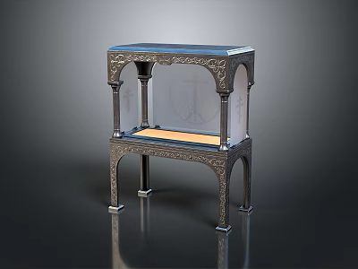 Ornate Metal Frame Glass Display Cabinet With Carved Details And Vintage Design 3d model