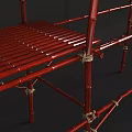 Red Bamboo Storage Rack with Multi Tiered Shelves and Tied Details for Home Organization