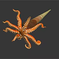 Orange Octopus With White Spotted Tentacles On Conical Spiral Shell 3d model