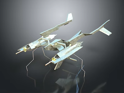 Two Modern Metal Airplane Models With Reflective Surfaces On Dark Background 3d model