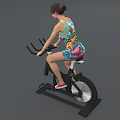 Woman Exercising on Stationary Bike in Colorful Sportswear Against Gray Background
