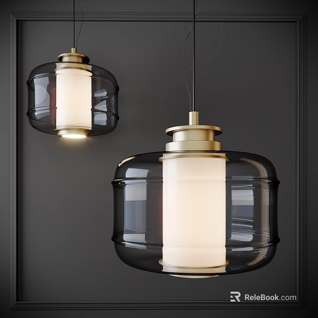 Elegant Modern Hanging Pendant Lights With Glass Bodies Brass Details And White Shades 3d model 