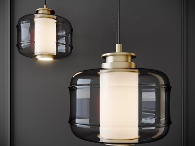 Elegant Modern Hanging Pendant Lights With Glass Bodies Brass Details And White Shades 3d model