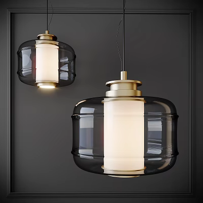 Elegant Modern Hanging Pendant Lights With Glass Bodies Brass Details And White Shades 3d model