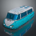 Vintage Turquoise White Bus Model with Rounded Windows Roof Vents and Weathered Texture