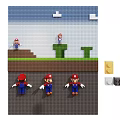 Pixel Art Style Background Wall Featuring Mario Characters Green Platforms And Brown Bricks 3d model