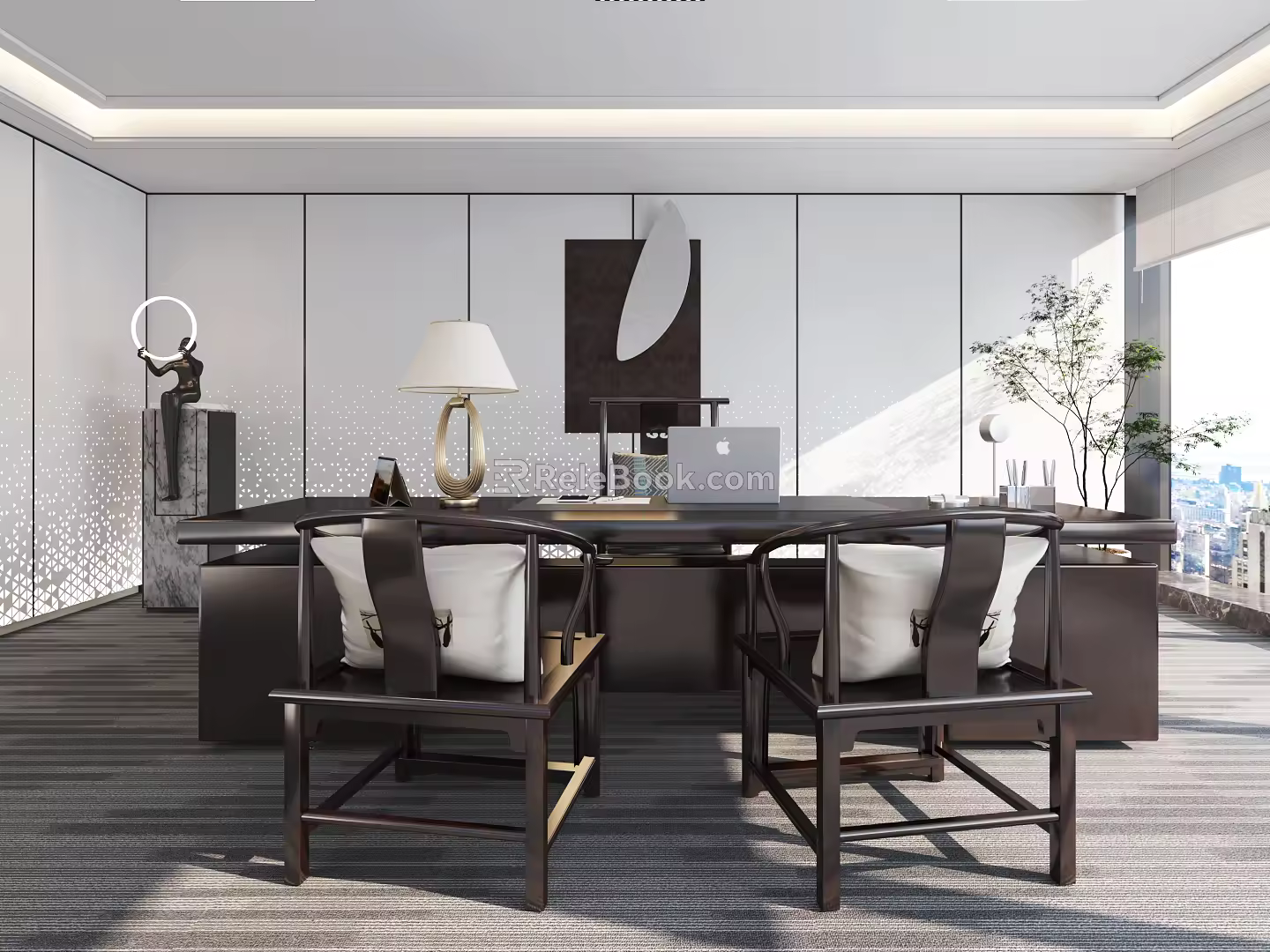 New Chinese Office Desk and Chair Manager Desk and Chair Boss Chair 3d model