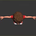 3D Cartoon Boy In Red Shirt Blue Shorts With Outstretched Arms And Floor Reflection