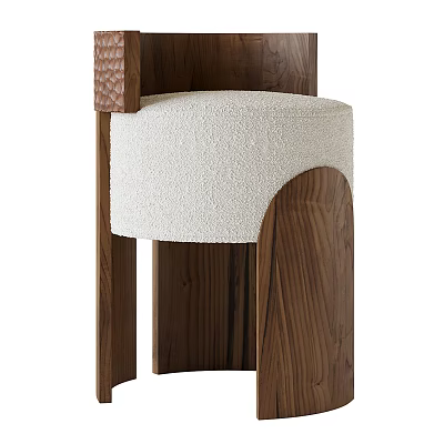 Modern Accent Chair with Walnut Wood Frame Beige Plush Cushion and Contemporary Design 3d model