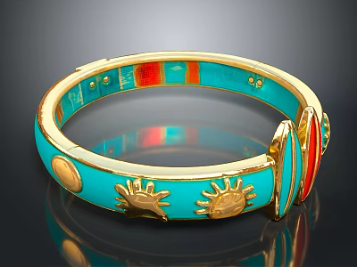 Elegant Turquoise Gold Bracelet With Sun Motifs And Red Orange Accents 3d model