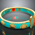 Elegant Turquoise Gold Bracelet With Sun Motifs And Red Orange Accents