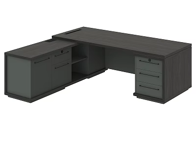 Modern L Shaped Office Desk With Dark Wood Finish And Storage Drawers 3d model