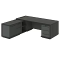 Modern L Shaped Office Desk With Dark Wood Finish And Storage Drawers