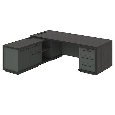 Modern L Shaped Office Desk With Dark Wood Finish And Storage Drawers 3d model