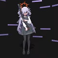 Anime Woman With Purple Long Hair Orange Crown Headpiece Gray Dress On Black Background