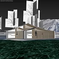 Modern Wooden Waterfront Building With Wavy Roof And Scenic Trees View