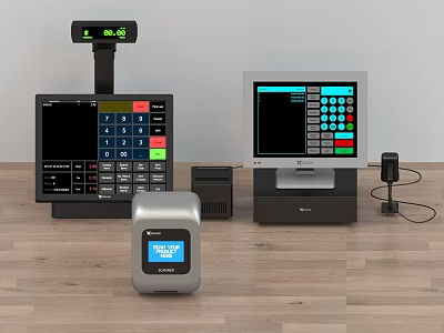 Commercial POS System Equipment With Cash Register Monitor Keyboard And Receipt Printer 3d model