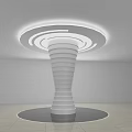 White Spiral Column In Modern Minimalist Interior With Circular Ceiling Lighting And Light Floor