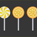 Colorful Lollipops With Spiral And Orange Slice Patterns On Gray Background 3d model