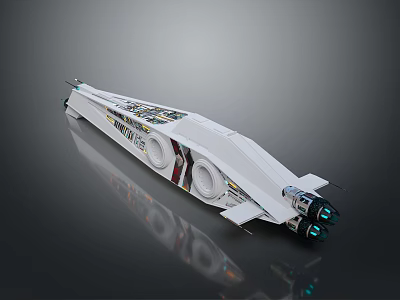 Futuristic White Streamlined Vehicle Featuring Circular Elements Blue Lights And Side Patterns 3d model