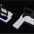 Modern Exhibition Display Shelves With White Structure Blue Lighting And Electronic Screens