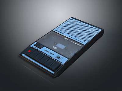 Vintage Cassette Recorder With Black Blue Design Speaker Grille And Control Buttons 3d model