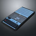 Vintage Cassette Recorder With Black Blue Design Speaker Grille And Control Buttons