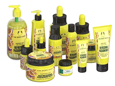 Assorted Yellow Personal Care Products With Refreshing Massage Lotion Shampoo And Conditioner 3d model